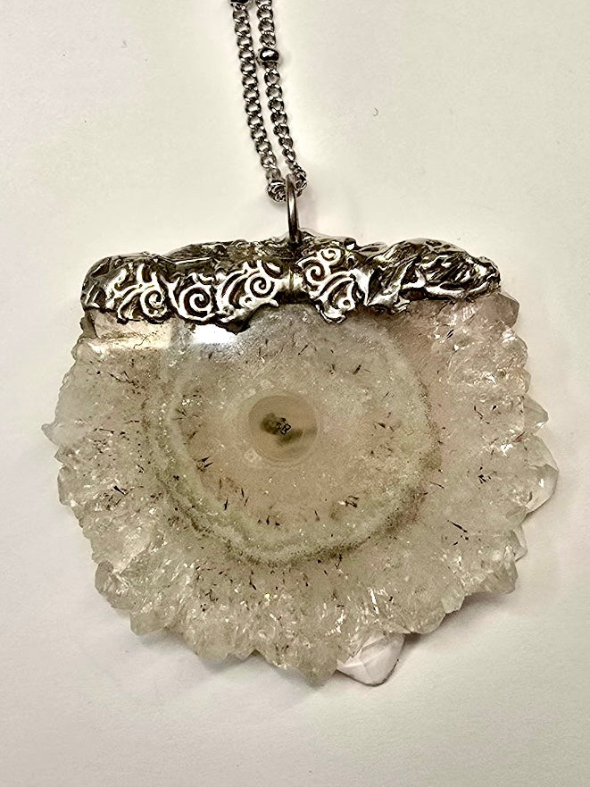 Solar Quartz Stalactite Cross Section Crystal Pendant