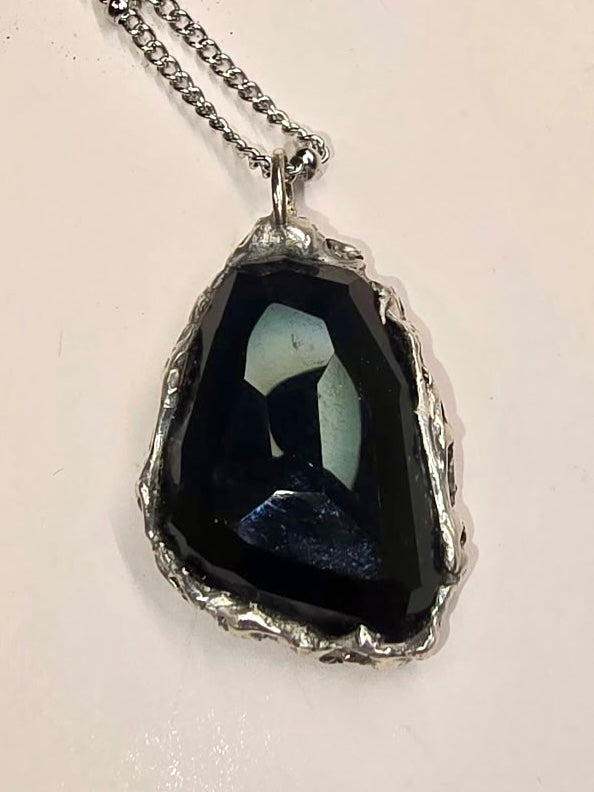Faceted Green Obsidian Crystal Pendant