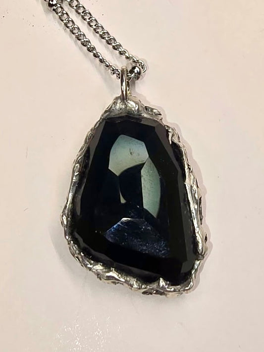 Faceted Green Obsidian Crystal Pendant