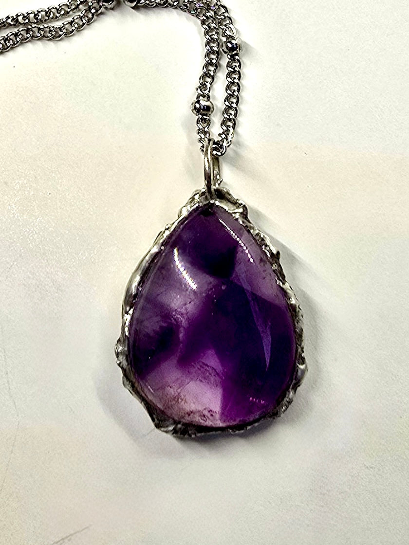 Trapiche Amethyst Crystal Teardrop Pendant