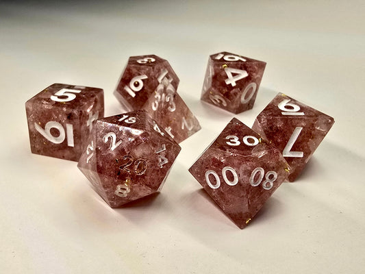 Crystal Dice STRAWBERRY QUARTZ & GOLD LEAF